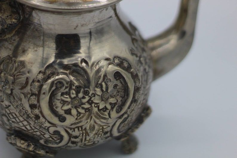 Vintage arabic high quality Authentic handmade nickelplated moroccan copper teapot pewter, arabic oriental design