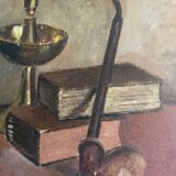 HSP painting "Still Life with Books" charming naïve school signed 1915