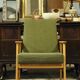 Vintage wood armchair boho green leaf oryginal from Mid century modern 1970 light wood chair salon