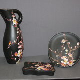 Set Of Three Ceramics By Giraud in Vallauris Apple Blossoms