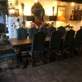 Monastery table - 9 chairs and 2 Louis XIII oak armchairs.