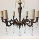 Chandelier 6 lights brass and glass pendants