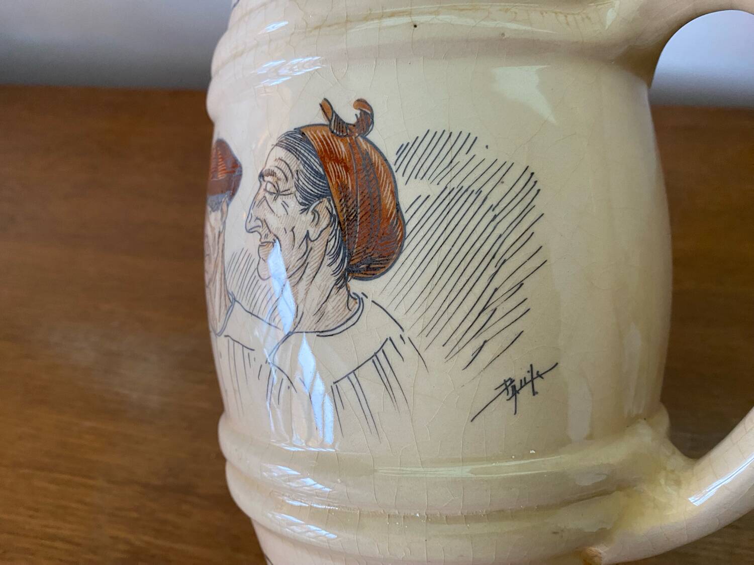 Old pitcher cazalas paule douau ceramic beige basque couple vintage
