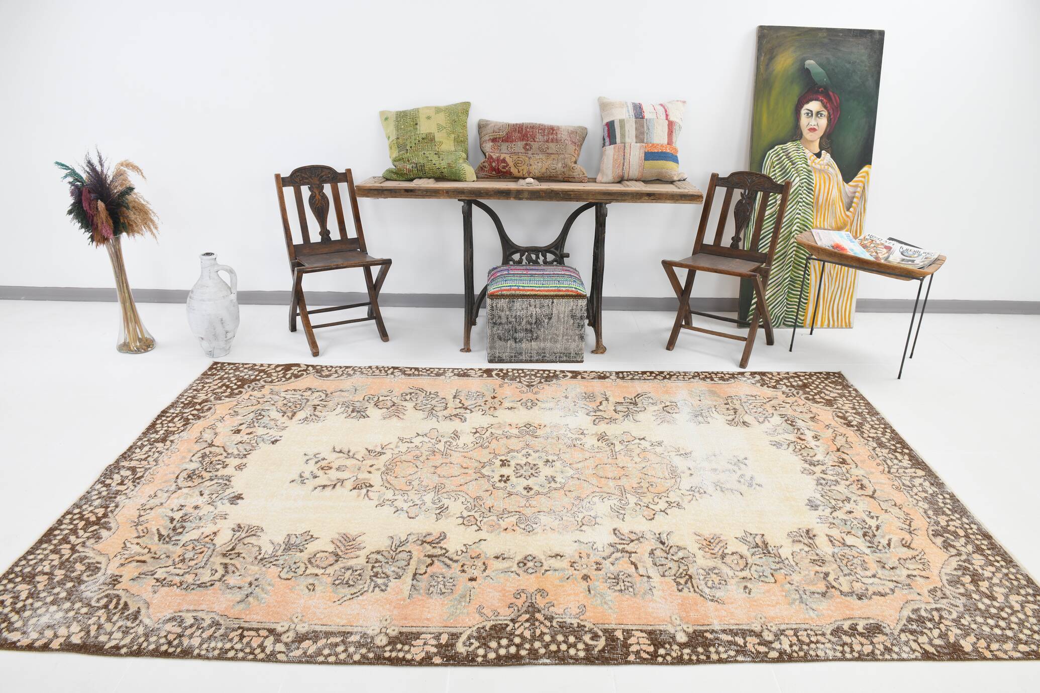 6x10 Shades Of Brown Beige Classic Vintage Rug, 174x303Cm SK 5112