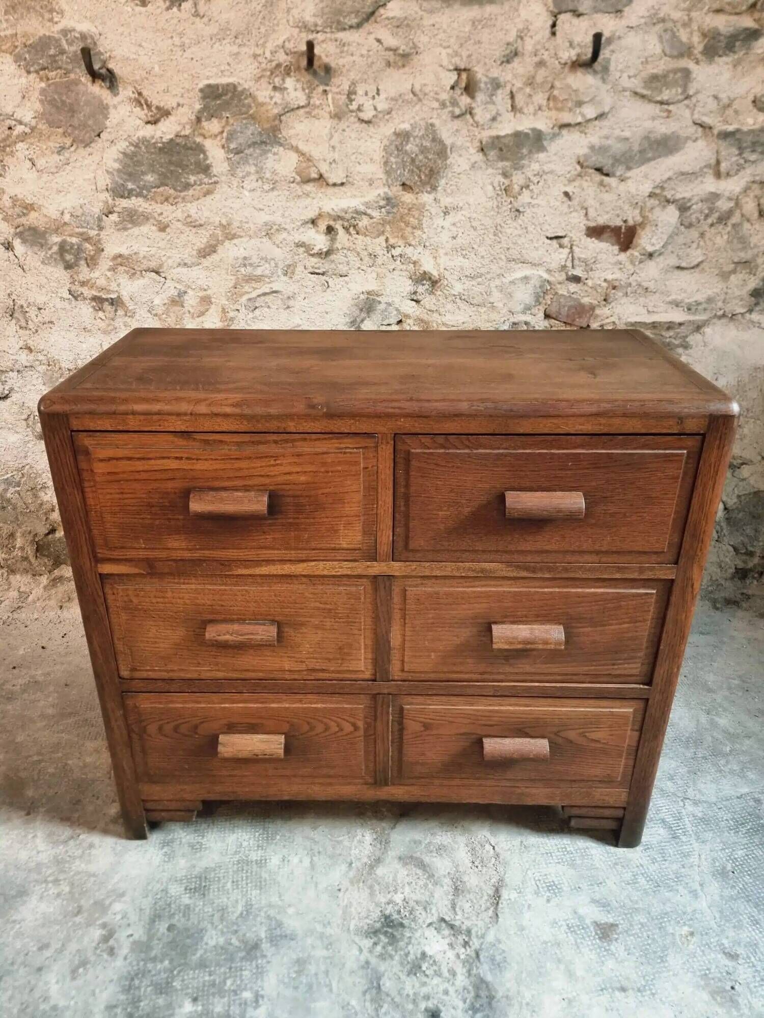 Vintage French Oak Chest of Drawers – 1930s, Solid Oak Storage Cabinet with Four Drawers