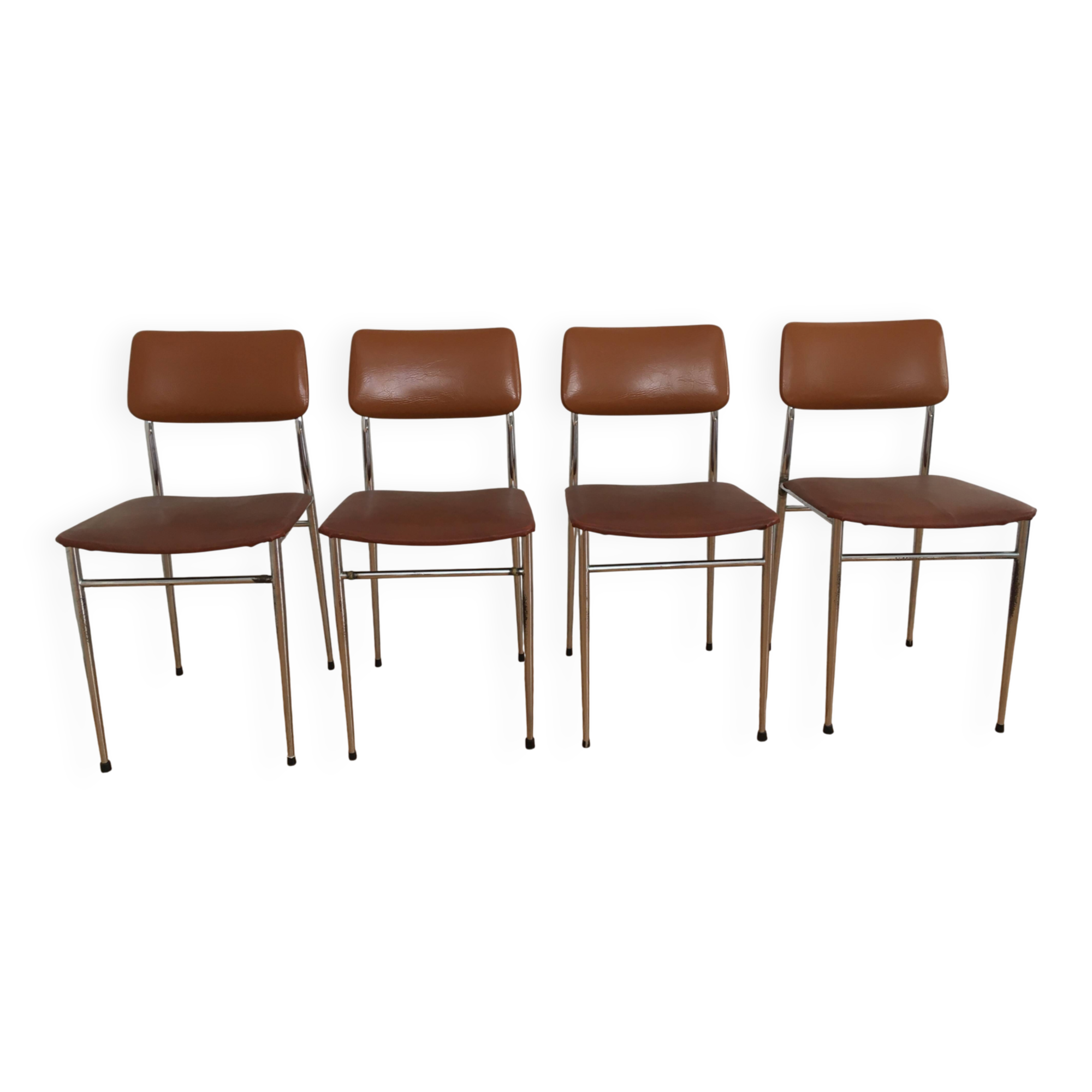 4 chaises skaï camel métal chromé années 70