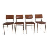 4 camel faux leather chairs with chrome metal from the 1970s.