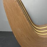 Curvy wavy pencil reed rattan bamboo low lounge chair, 1970s