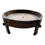 Ancienne meule à grains indienne chakki en bois sculpté