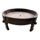 Old Indian grain millstone CHAKKI carved wood