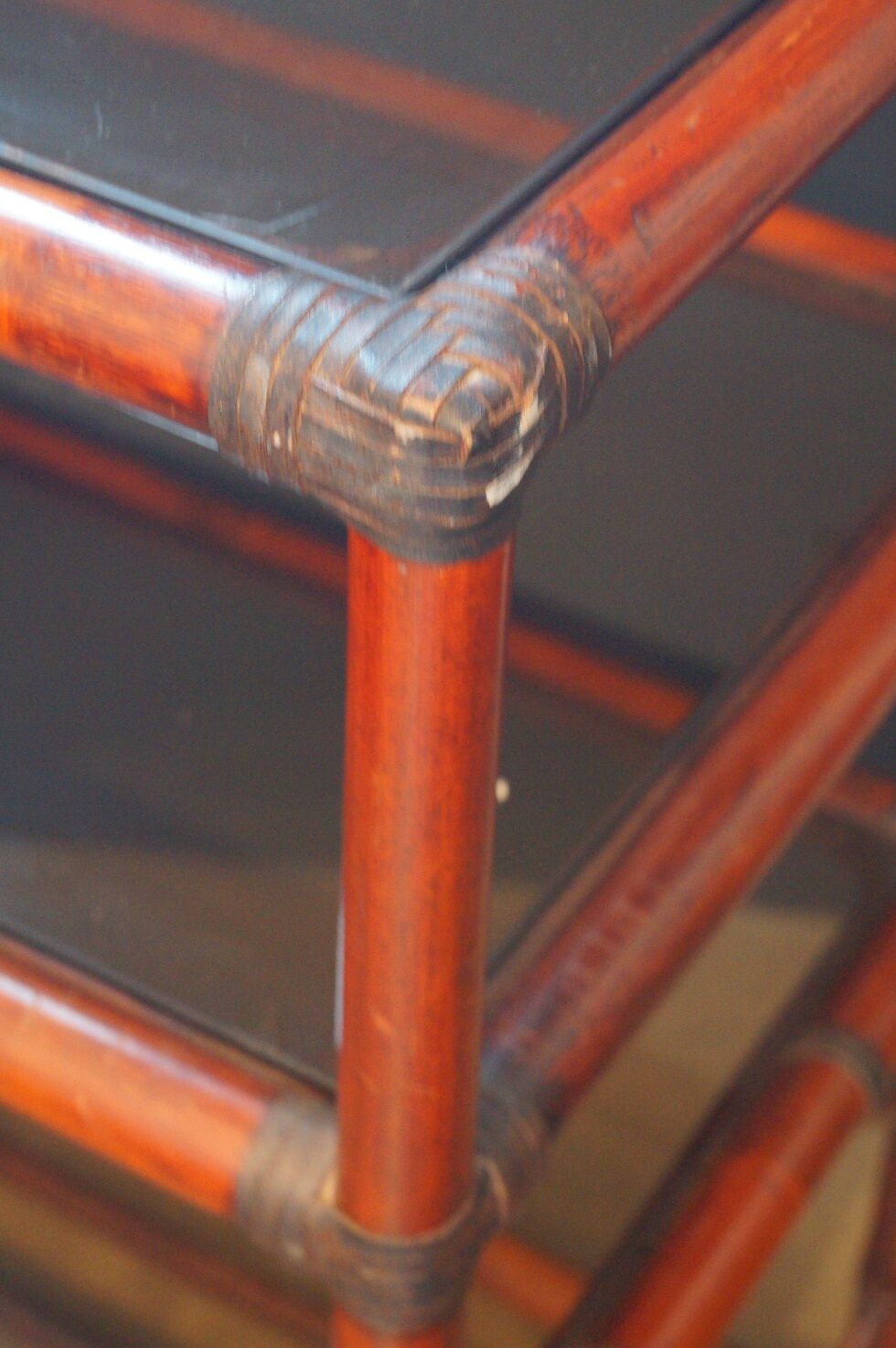 Rattan and leather bookcase 1970