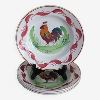 4 Saint Amand semi-deep plates with rooster painted decoration