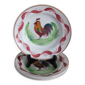 4 assiettes semi-creuses Saint Amand décor peint au coq
