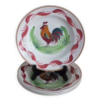 4 Saint Amand semi-deep plates with rooster painted decoration