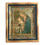 Icône italienne ancienne bois bleu doré