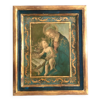 Ancient Italian icon in golden blue wood