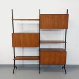 Italian bookcase vintage modular double shelf in teak and metal from the 60s