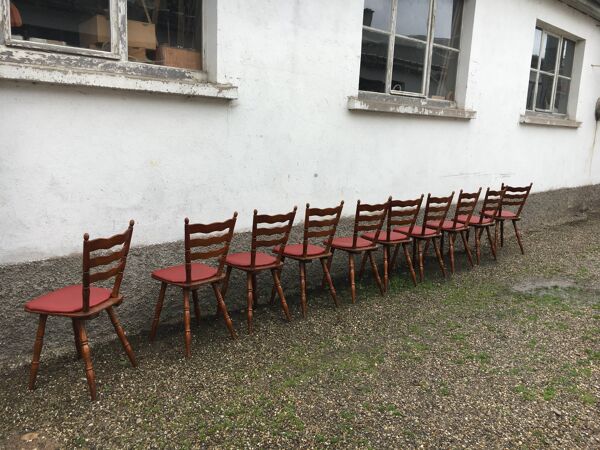 Série de 10 chaises bistrot brasserie vintage scandinave galette coloré - 1950 1960