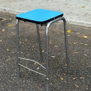 Tabouret vintage Formica bleu & métal chromé 1970