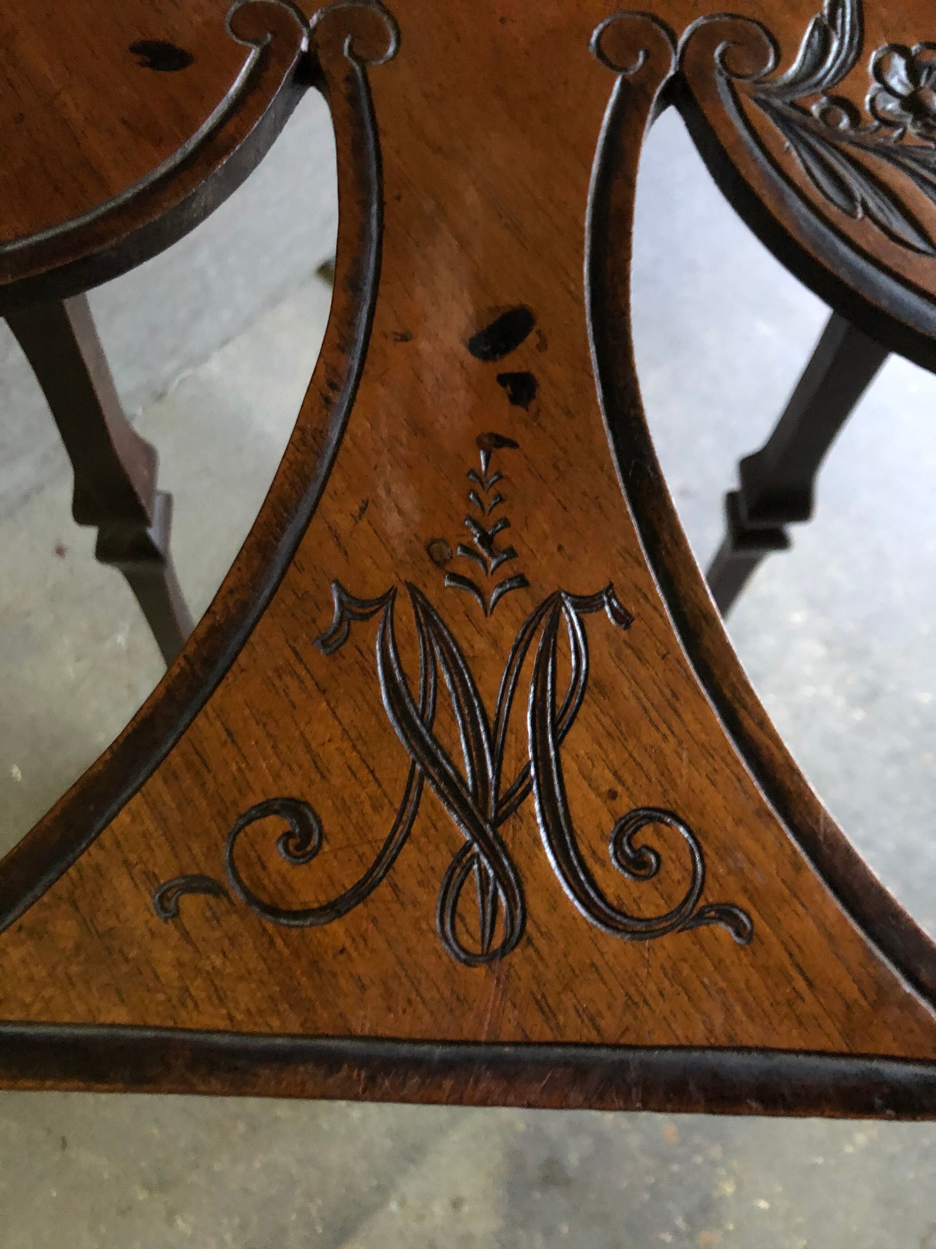Art nouveau table with a pyrograved decoration