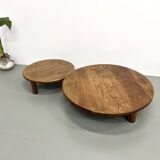 Duo of large modernist tripod coffee tables