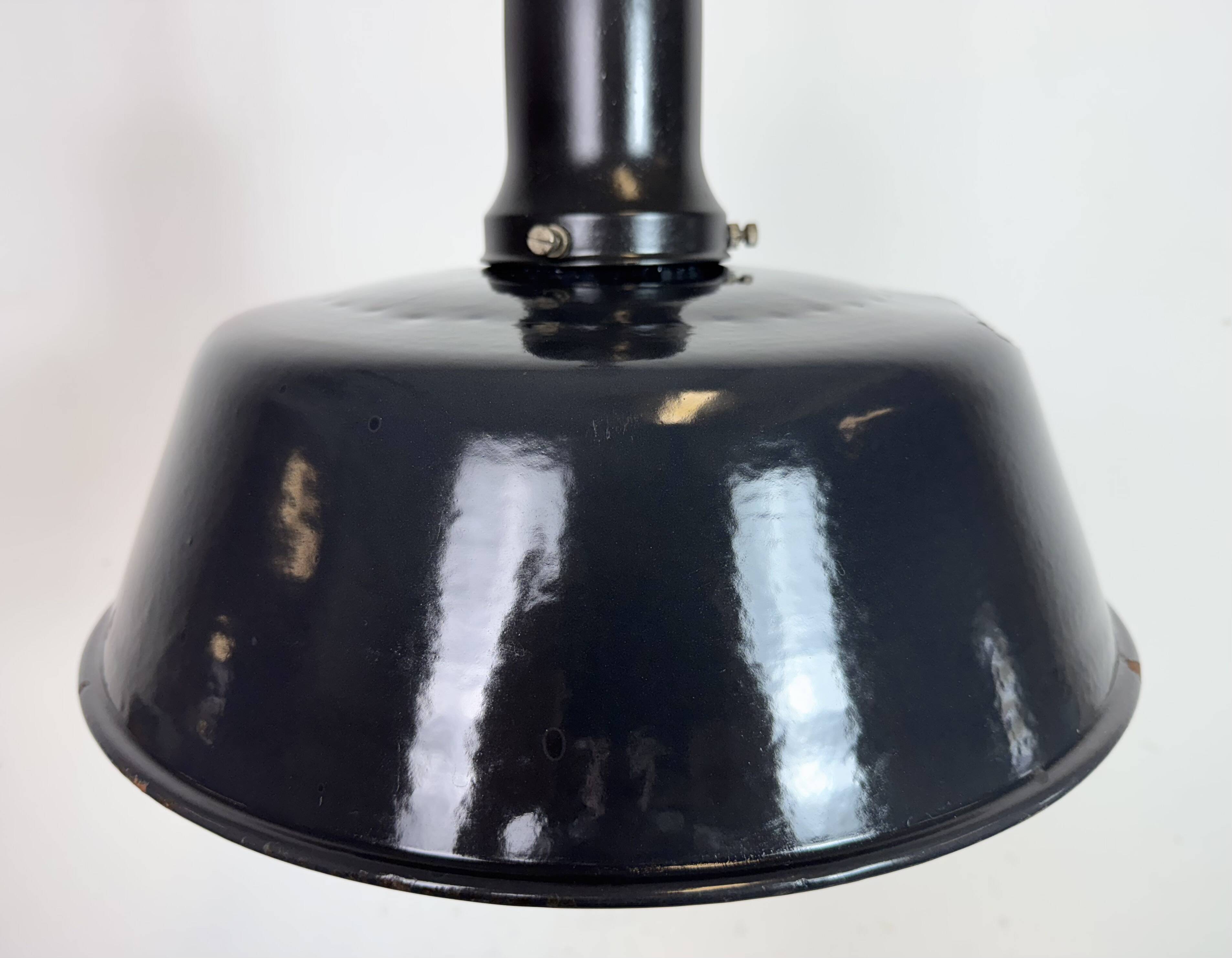 Industrial Black Enamel Factory Lamp with Porcelain Top, 1950s