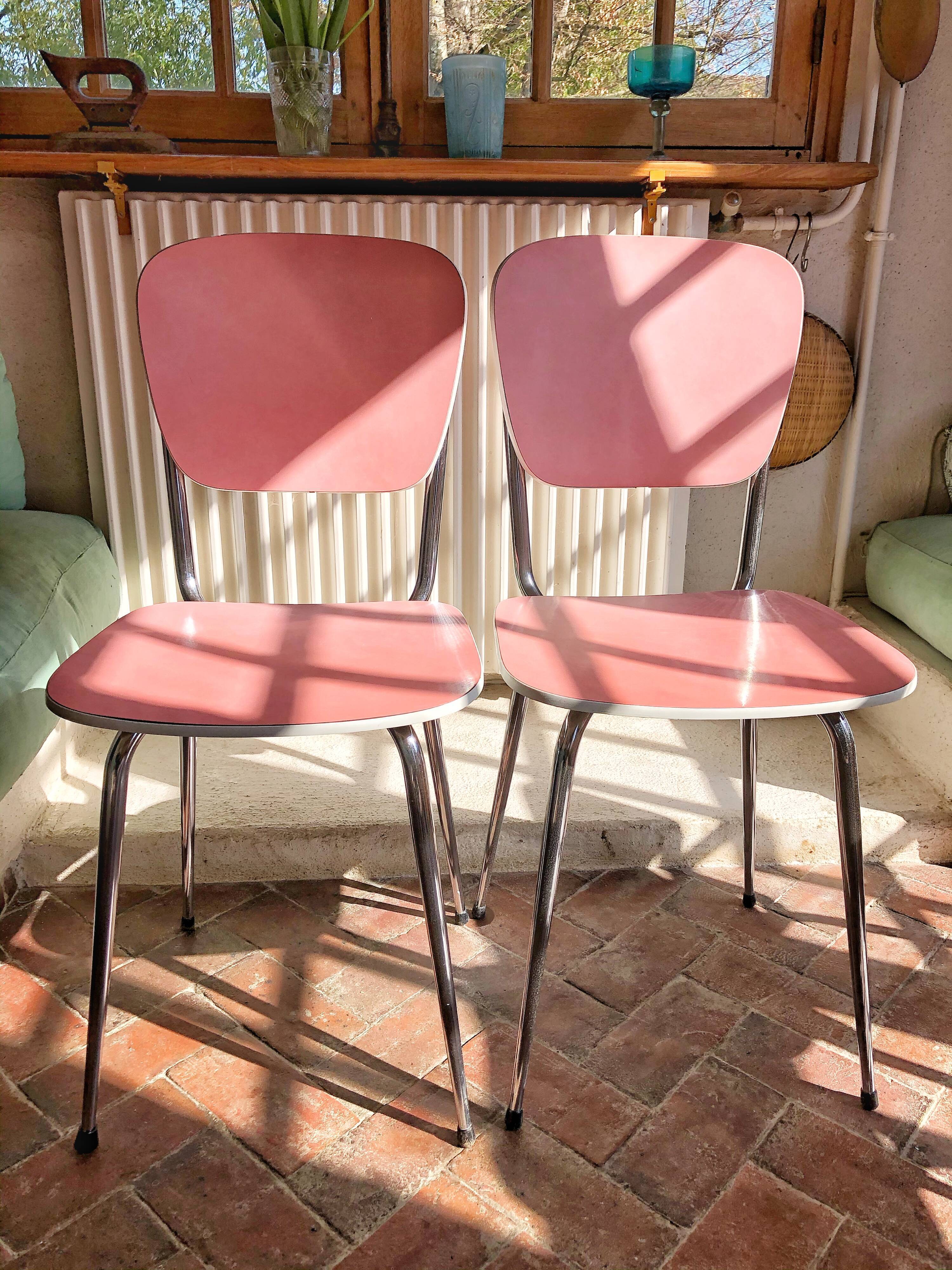 Set of 4 chairs in pink formica