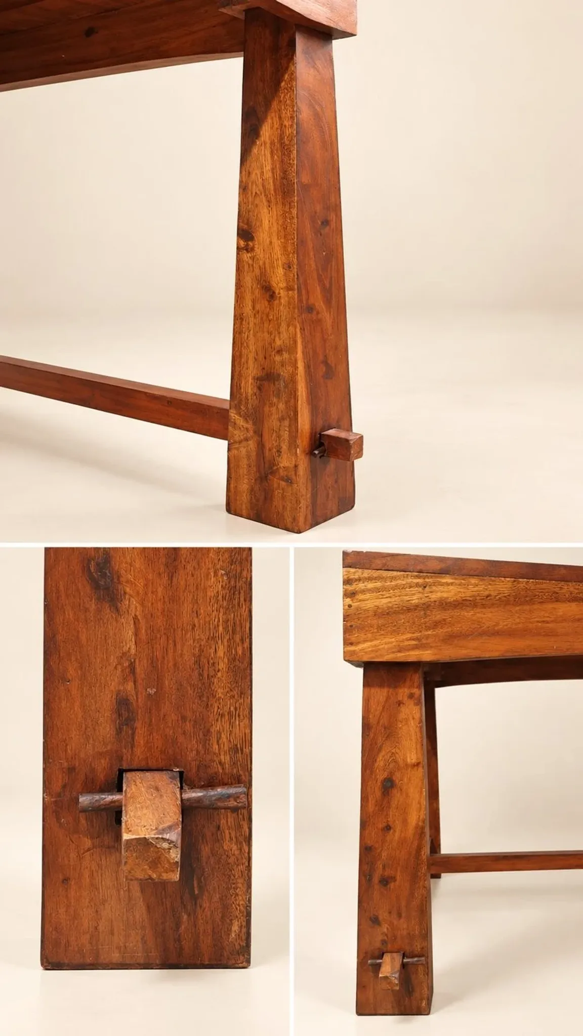 Dining table and 4 solid sheesham wood chairs in Arts & Crafts style.