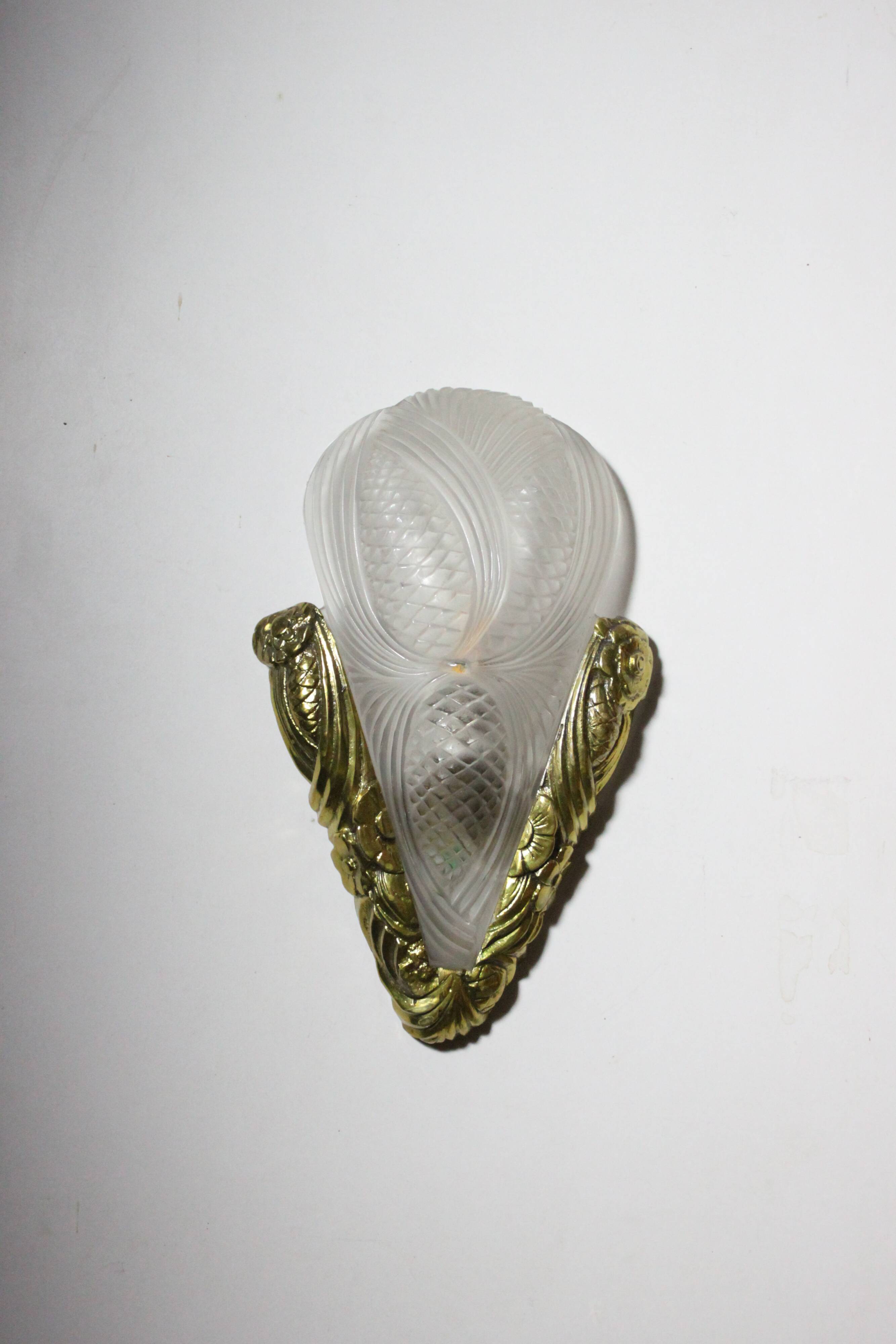 Art deco glass and brass wall sconce
