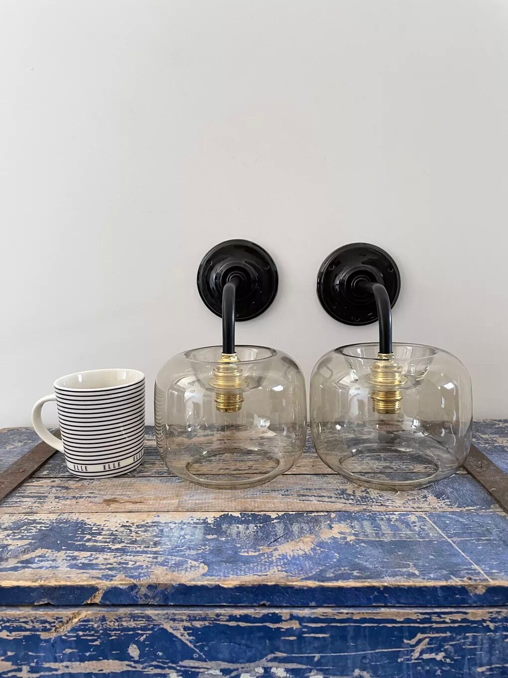 Pair of smoked glass wall sconces