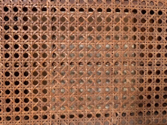 Wooden and rattan tabouret