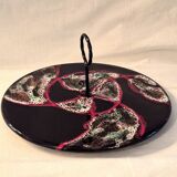Cheese platter Vallauris glazed ceramic black red A035