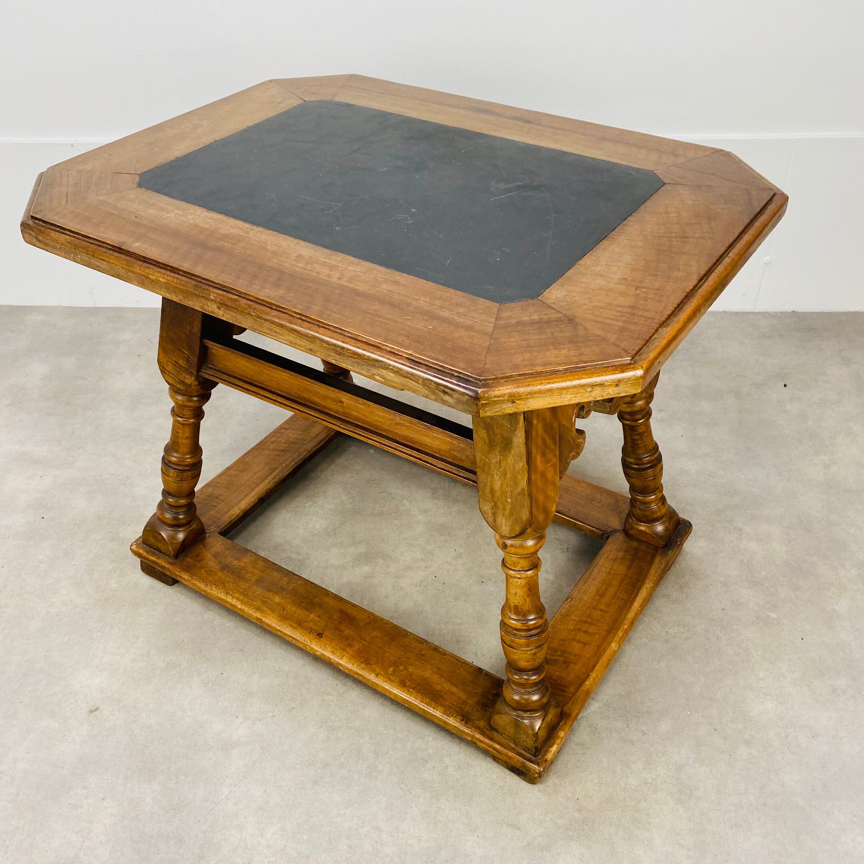 Swiss wood and slate money changer table