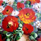 Oil on canvas bouquet of red flowers signed