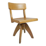 Wooden high chair, swivel chair, school chair, 1950s