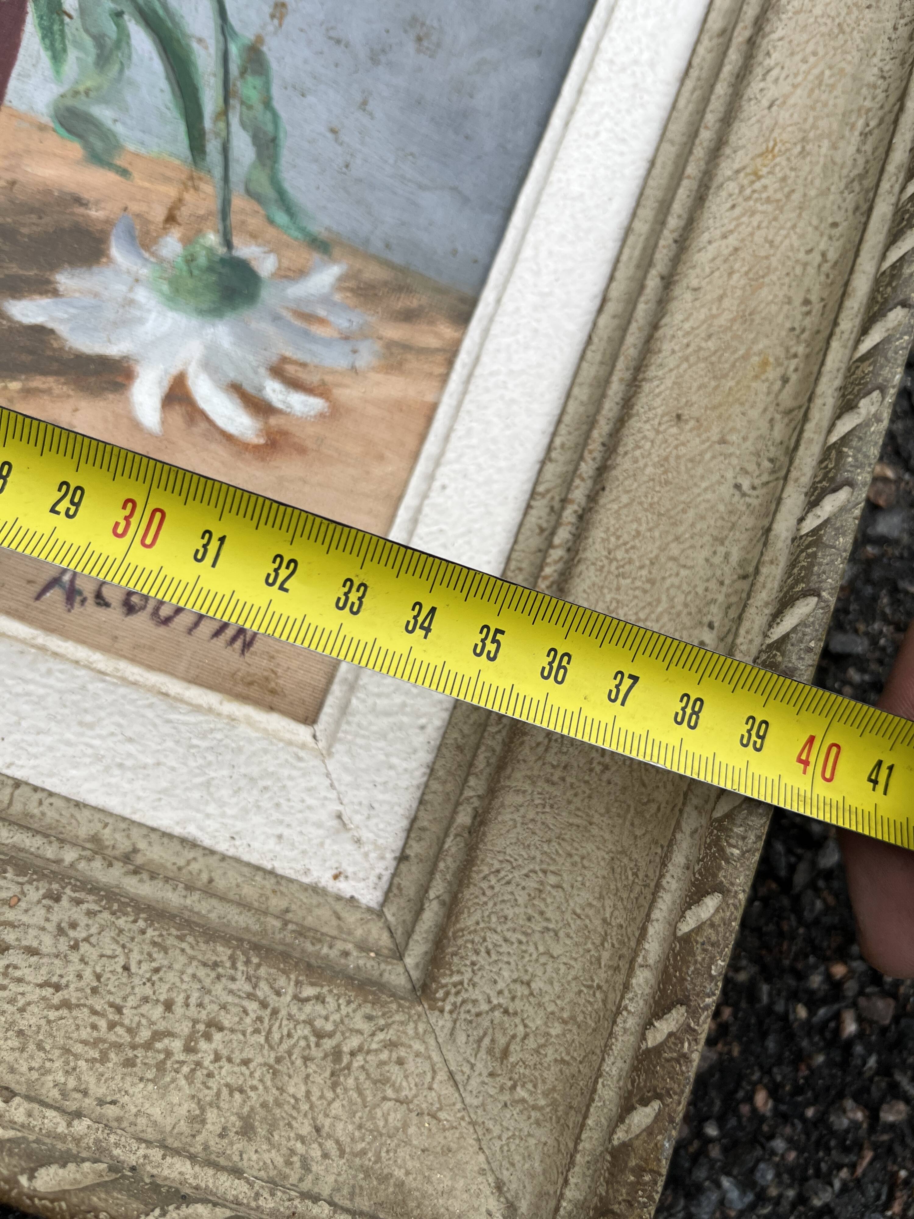 Antique painting signed A. Coutin – Still life with a vase of daisies, painted