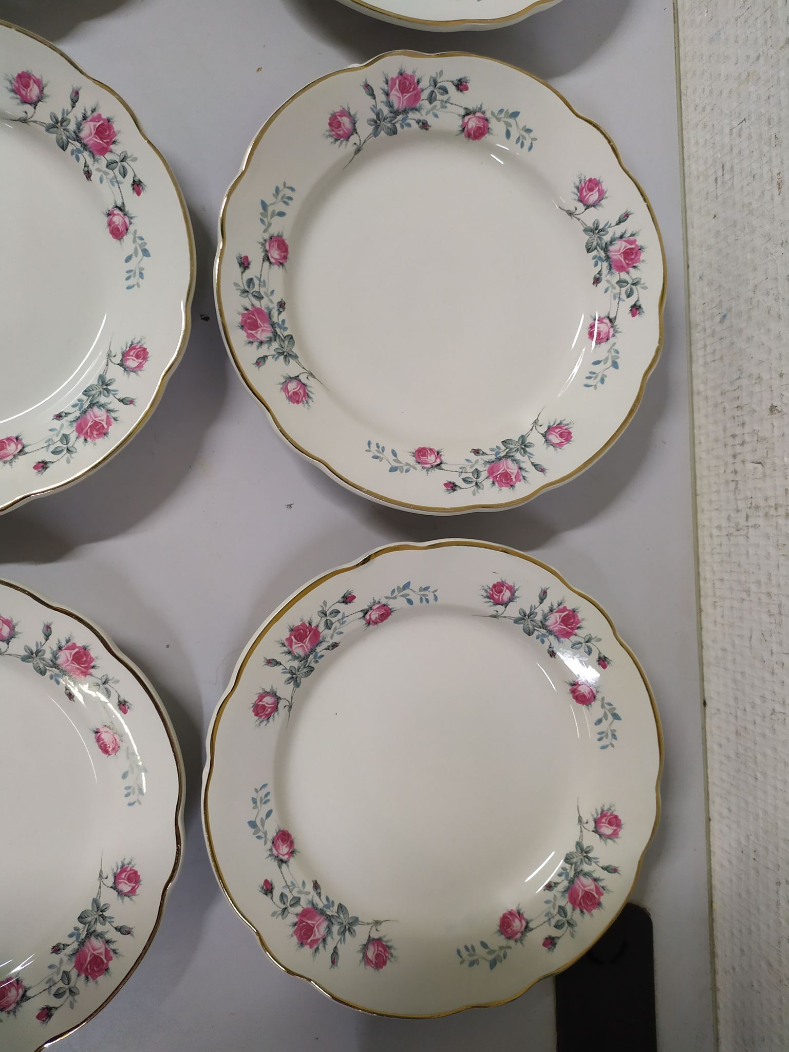 Lot of 10 plates a dessert Sarreguemines digoin Flowers pink lined golden