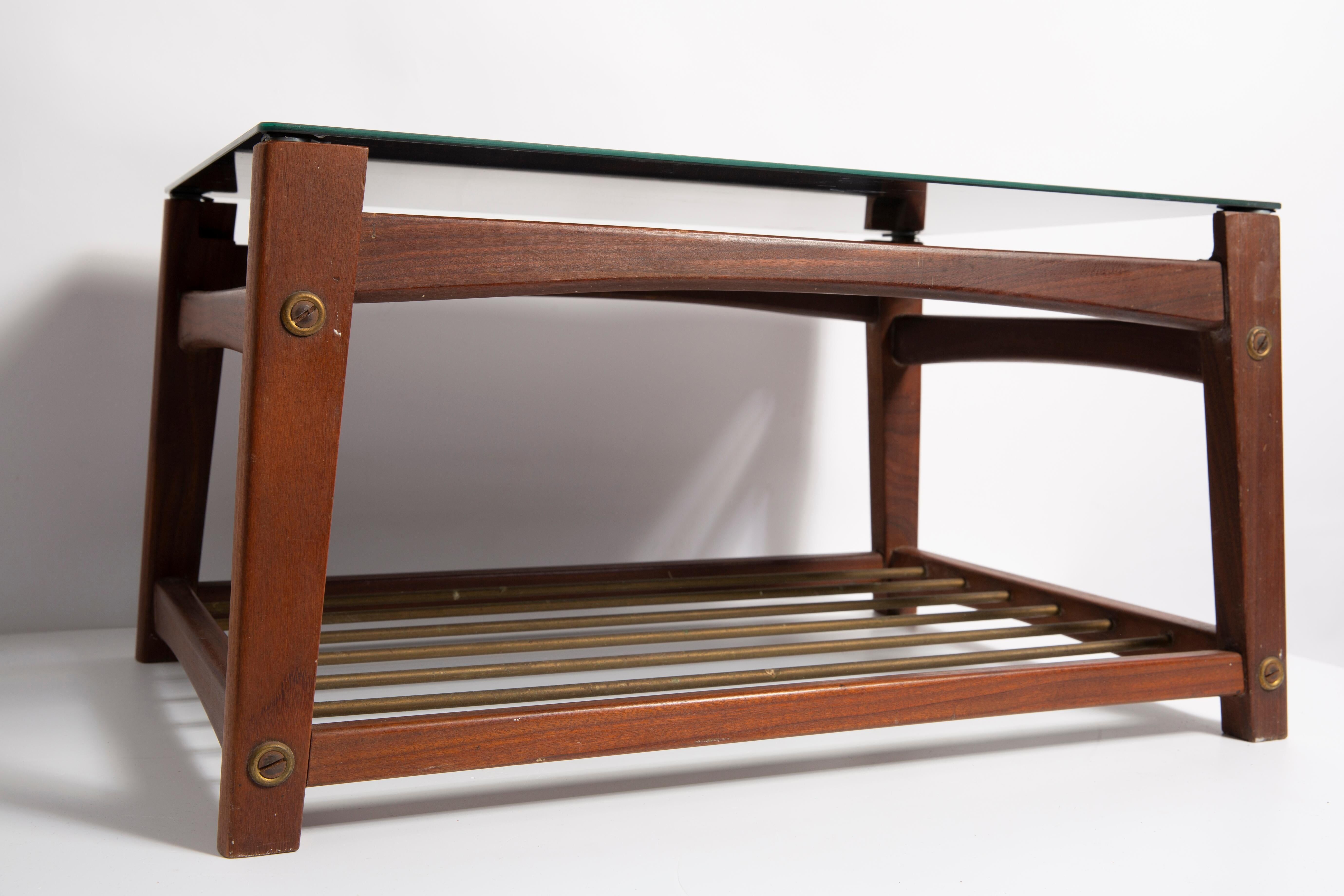 Mid-century Swedish coffee table, black glass and teak wood, 1960s.