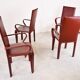 4 red leather dining chairs by Arper italy, 1980s
