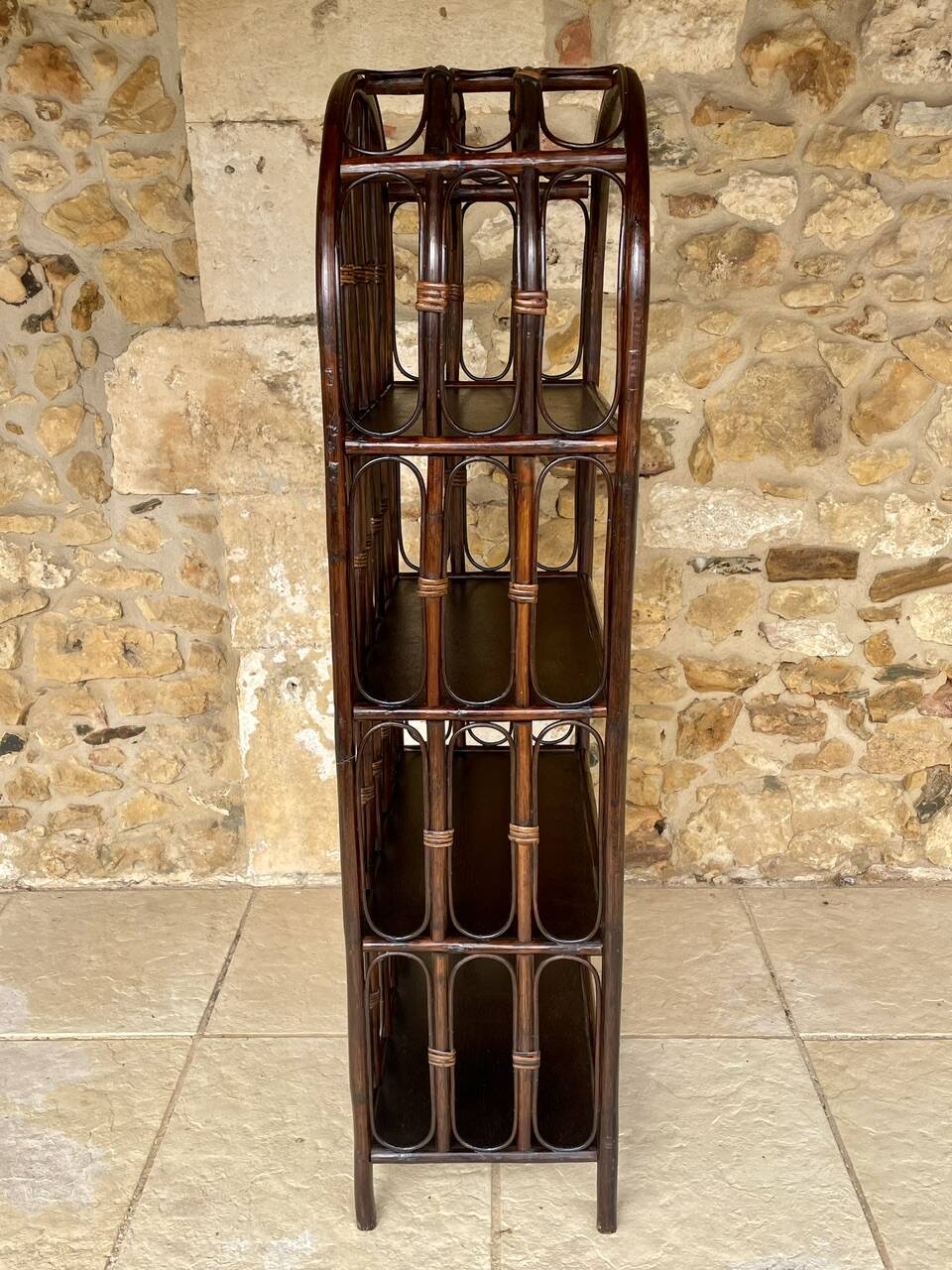 Vintage bamboo and rattan bookshelf, 4 shelves, Circa 1960/1970