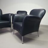 3 x rare armchair / model Turn / black leather / Bert Plantagie in mint condition.