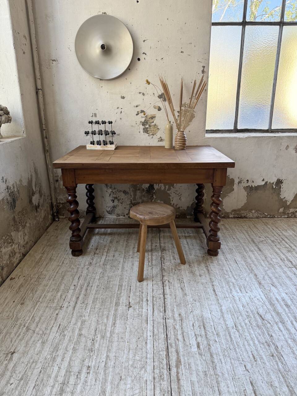 Paneled walnut desk with turned legs, 1900