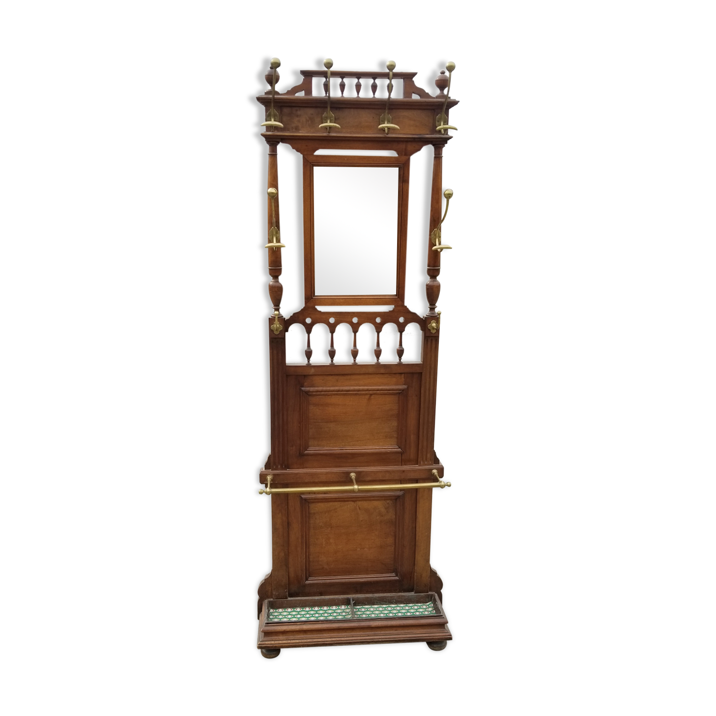 Wooden and brass wall coat rack 1940s