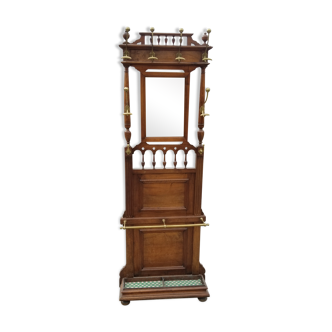 Wooden and brass wall coat rack 1940s
