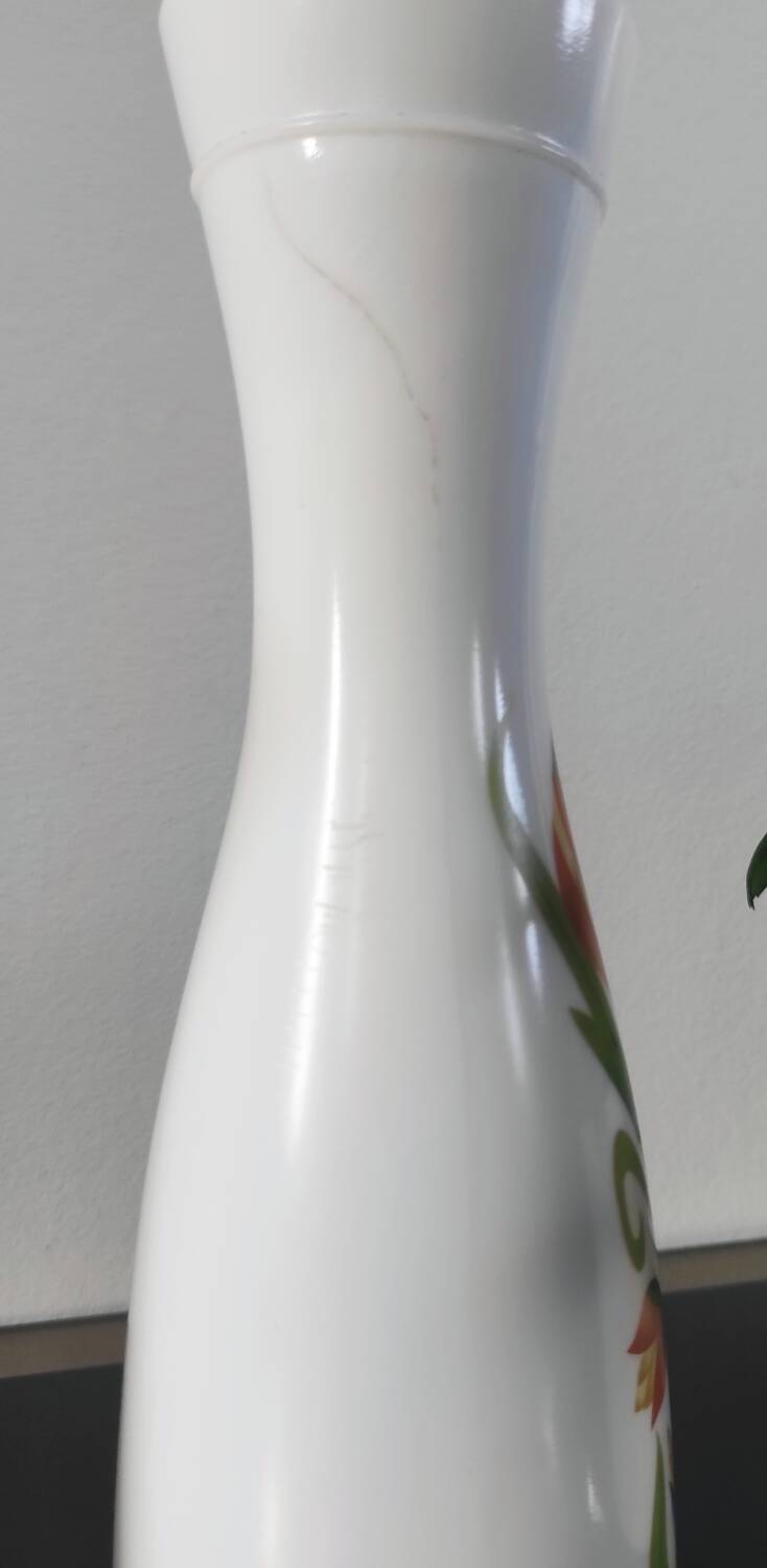 Pair of white opaline flower vases with floral decoration – 1970s