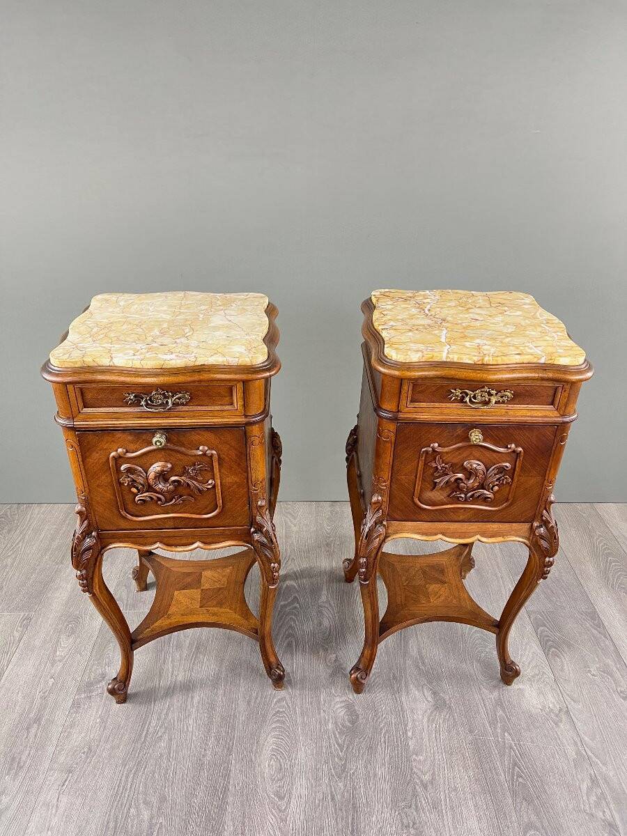 Pair of Louis XV Bedside Tables, Yellow Marble, 19th Century