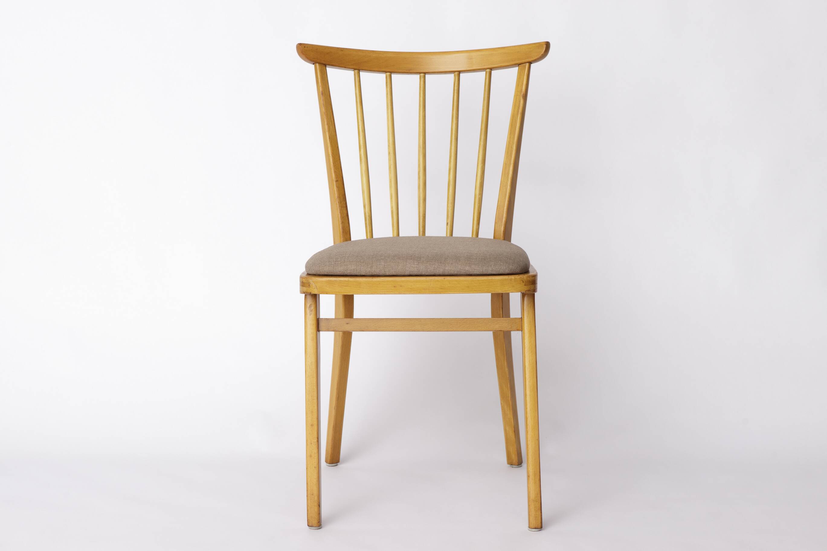 Vintage Beech Wood Kitchen Chair – 1960s German Design, Grey Upholstery