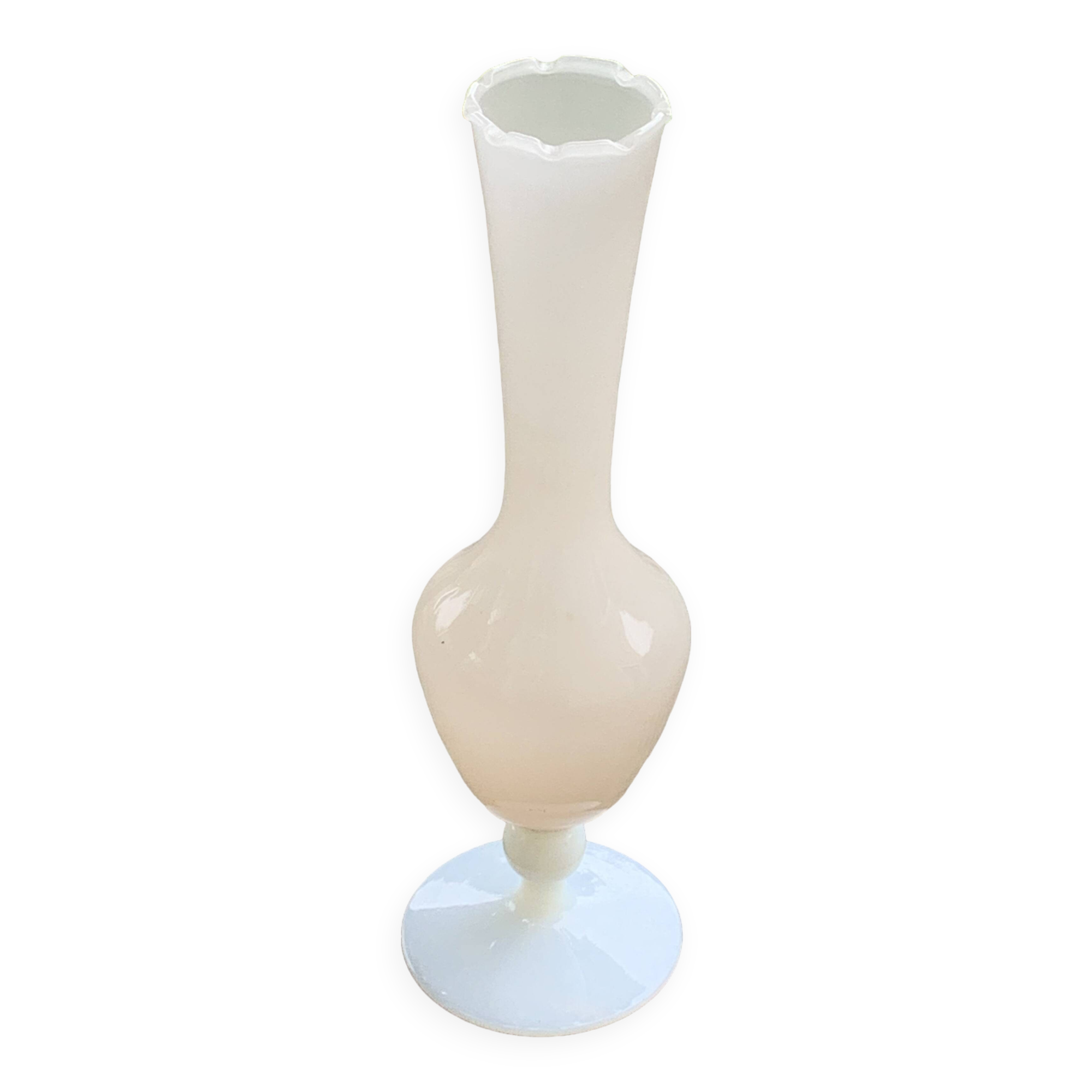 Soliflore vase in pink beige opaline and white base vintage and design