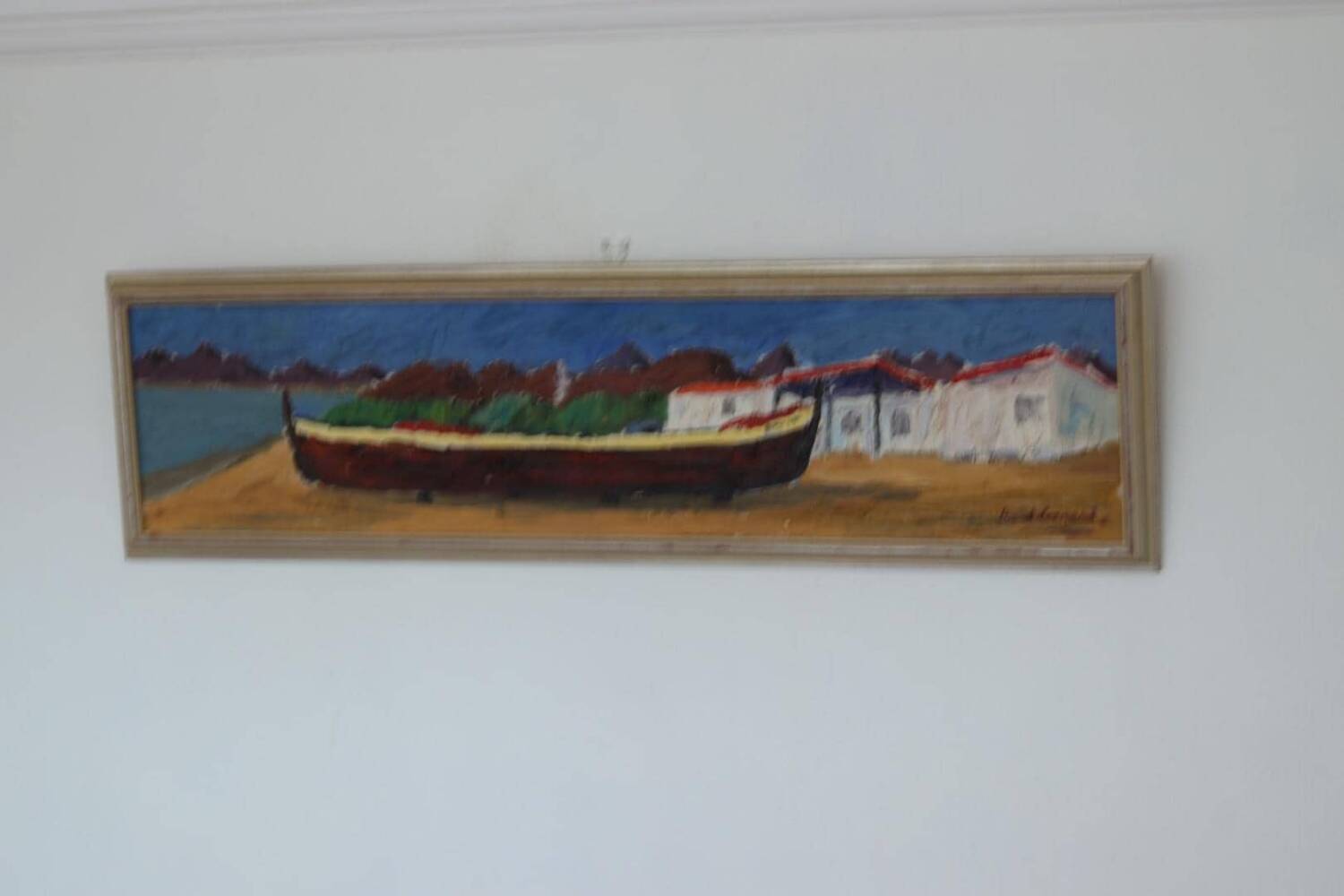 Swedish Oil on Canvas – “Boat” by Thord Leonard – Vintage & Framed
