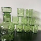 Set of carafe and 9 bubble glass glasses from the 70s